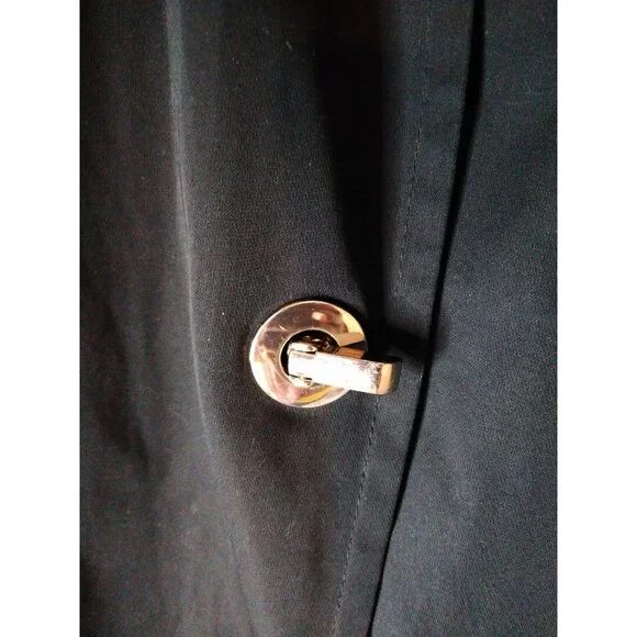 London Fog Womens Sz M Lined Black Coat Metal Grommet Latch Fastener - Picture 2 of 7